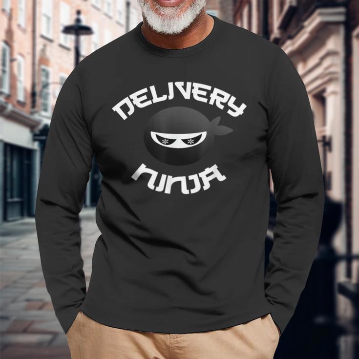 Food Delivery Pizza Mailman Truck Driver Multitasking Ninja Long Sleeve T-Shirt Gifts for Old Men