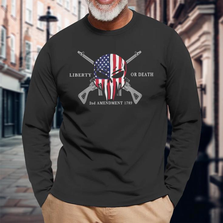 Foot Liberty Or Death 2Nd Amendment 1789 Flag Header Skull Long Sleeve T-Shirt Gifts for Old Men