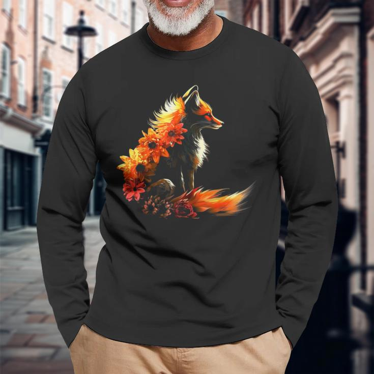 Fox Flowers Artificial Animal Fox Long Sleeve T-Shirt Gifts for Old Men