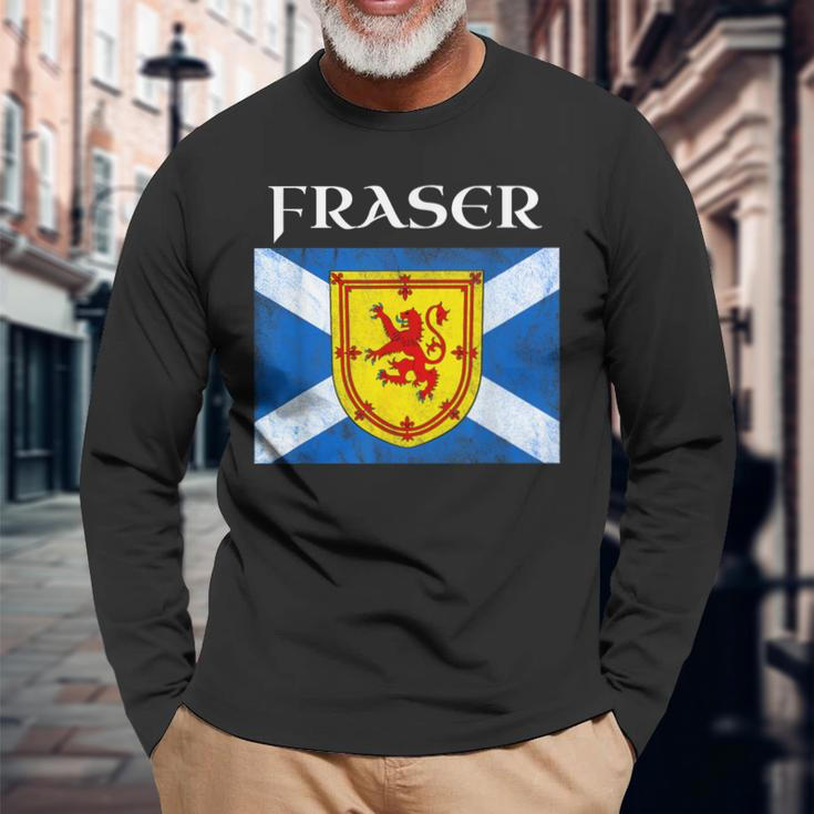 Fraser Clan Scottish Name Scotland Flag Long Sleeve T-Shirt Gifts for Old Men