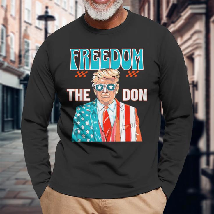 Freedom The Don 4Th Of July Patriotic American Flag Trump Long Sleeve T-Shirt Gifts for Old Men