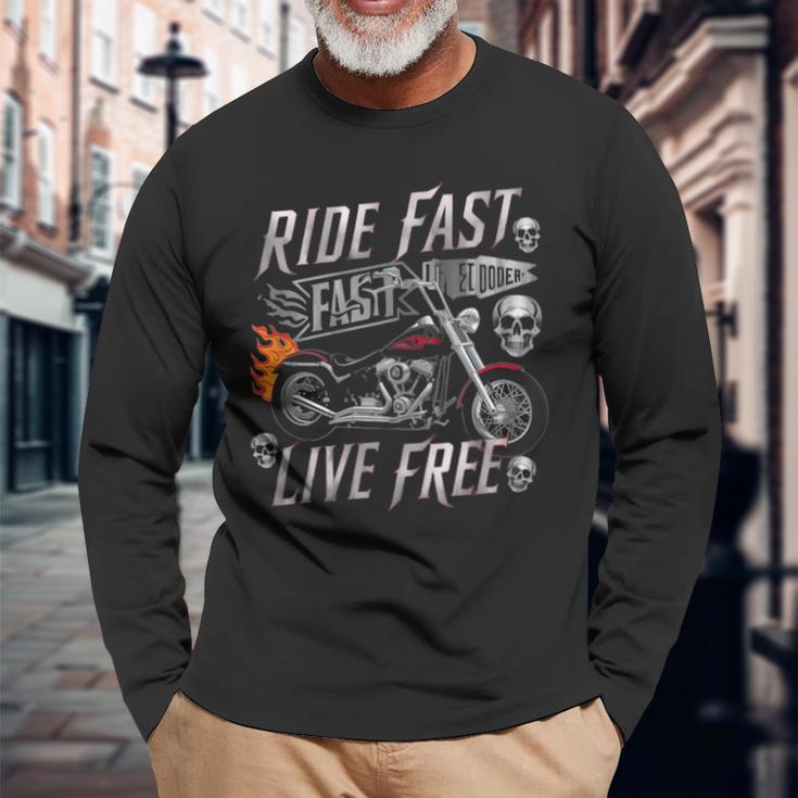 Freedom Riders Apparel Ride Fast Live Free Graphic Long Sleeve T-Shirt Gifts for Old Men