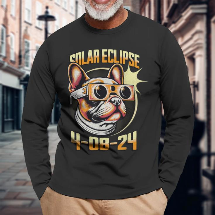 French Bulldog Wearing Solar Eclipse Glasses 2024 Long Sleeve T-Shirt Gifts for Old Men