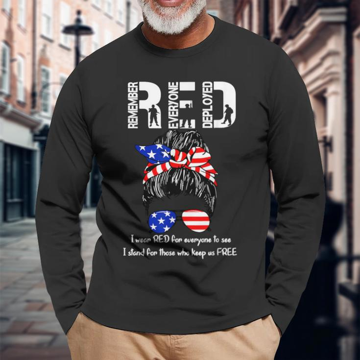 On Friday We Wear Red Military Support Troops Long Sleeve T-Shirt Gifts for Old Men