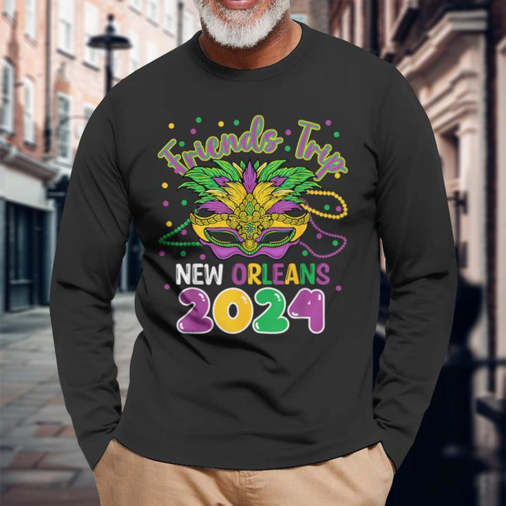 Friends Trip New Orleans 2024 Mardi Gras Masked Long Sleeve T-Shirt Gifts for Old Men