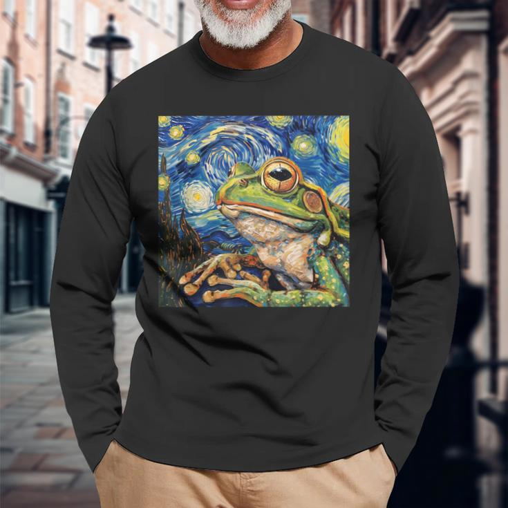 Frog Toad Van Gogh Style Starry Night Long Sleeve T-Shirt Gifts for Old Men