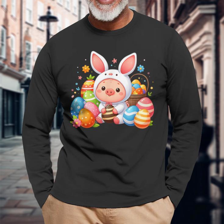 Frohe Ostern Schwein Im Häschen Kostüm Langarmshirts Geschenke für alte Männer