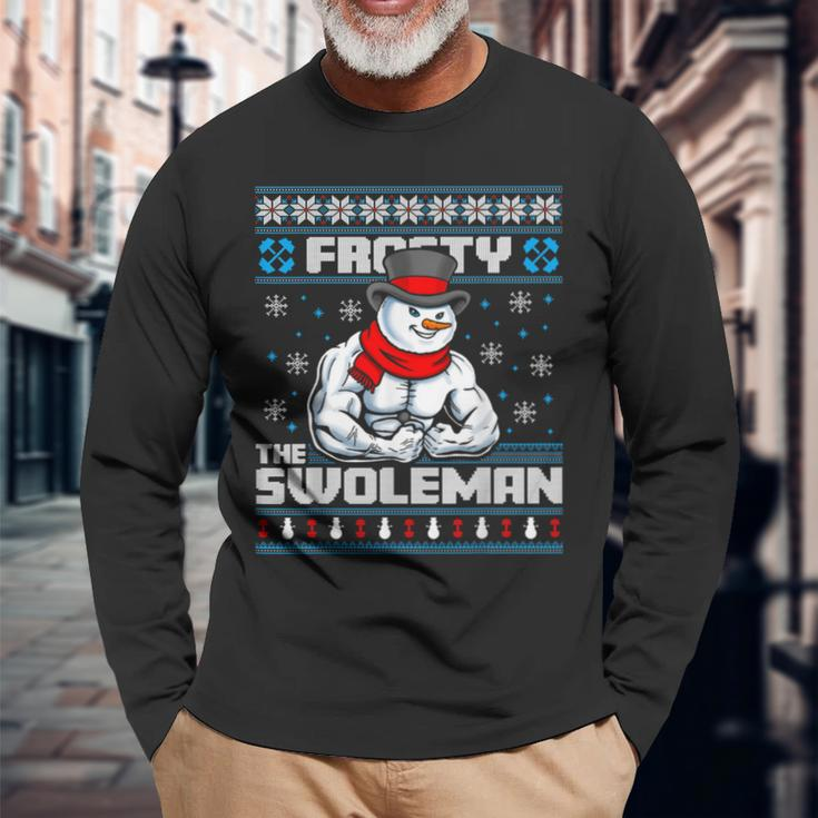 Frosty Swoleman Christmas Workout Gym Weight Lifting Long Sleeve T-Shirt Gifts for Old Men