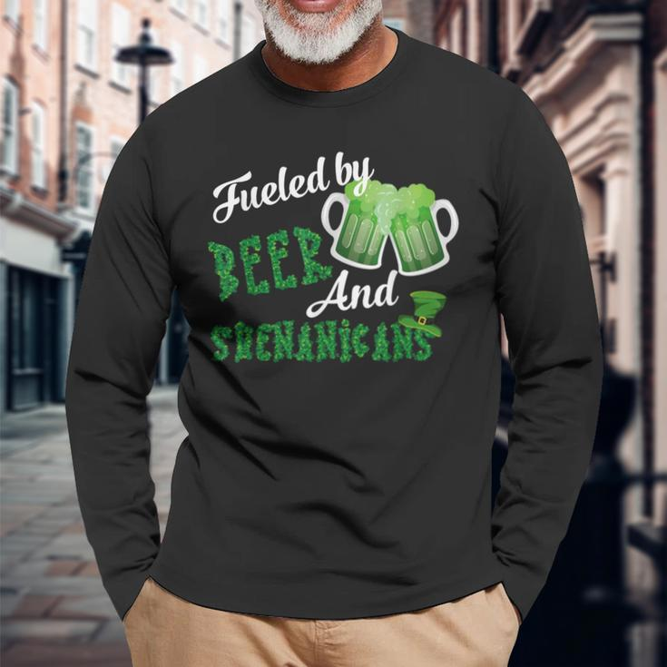 Fueled By Beer And Shenanigans St Patricks Day Beer Long Sleeve T-Shirt Gifts for Old Men