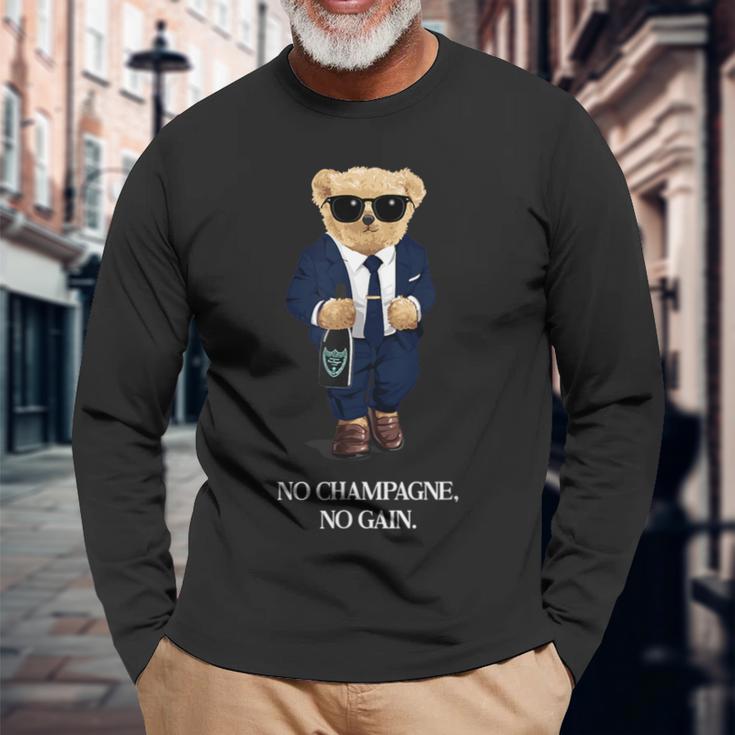 Fun No Champagne Es Eskaliert Eh Bär Mit Champagne S Langarmshirts Geschenke für alte Männer