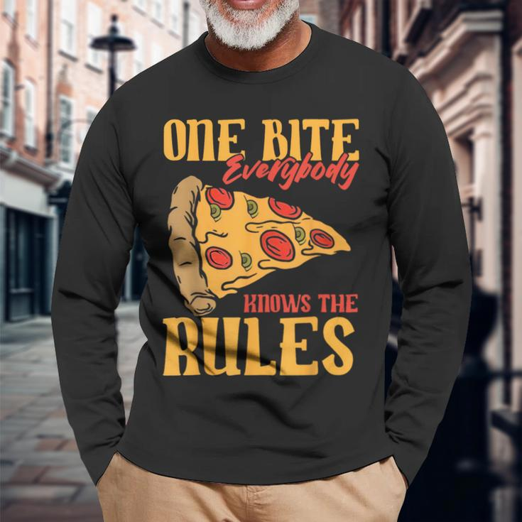 1 Bites Pizza Everybody Knows The Rules Food Lover Long Sleeve T-Shirt Gifts for Old Men