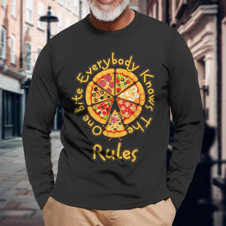 1 One Bite Everybody Knows Rules Pizza Food Lover Long Sleeve T-Shirt Gifts for Old Men
