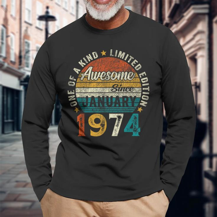 50 Year Old January 1974 Retro 50Th Birthday Men Long Sleeve T-Shirt Gifts for Old Men