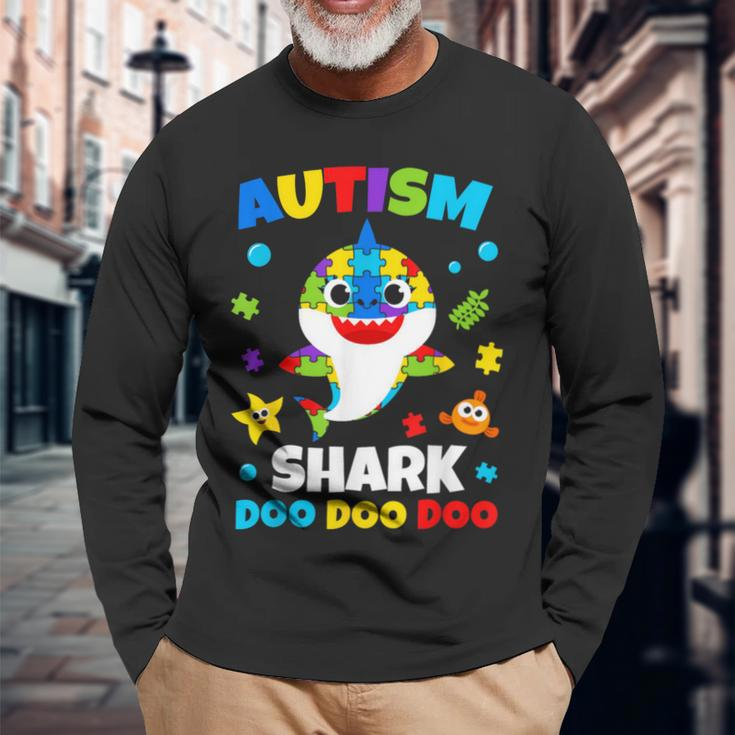 Autism Shark Puzzle Awareness Day Cute For Boys Girls Long Sleeve T-Shirt Gifts for Old Men