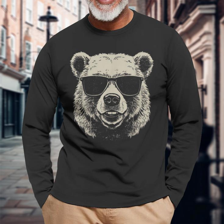 Bear Cool Stencil Punk Rock Long Sleeve T-Shirt Gifts for Old Men