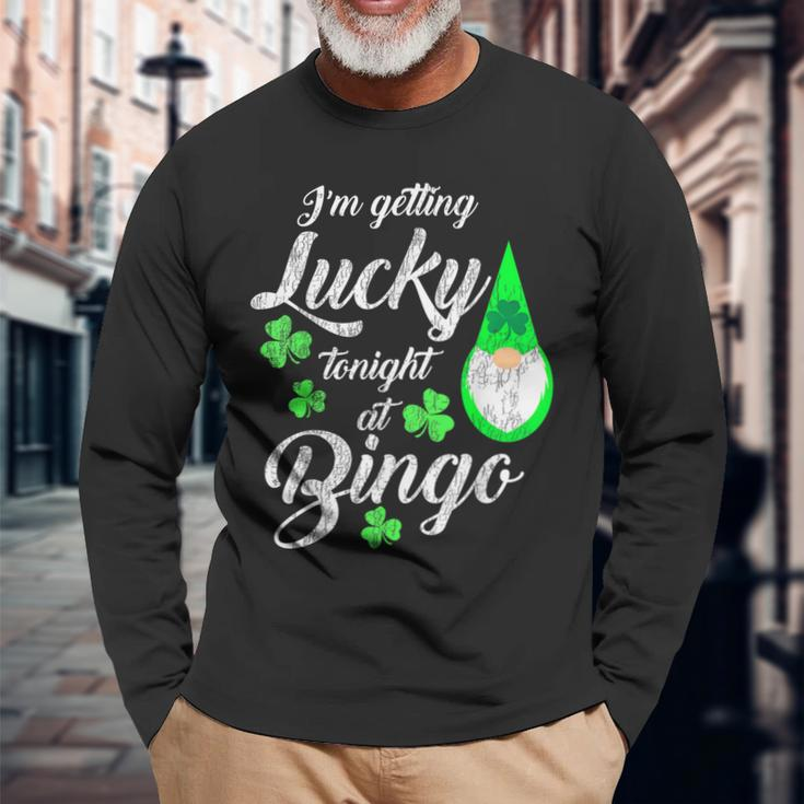 Bingo St Patrick's Day Gnome Getting Lucky At Bingo Long Sleeve T-Shirt Gifts for Old Men