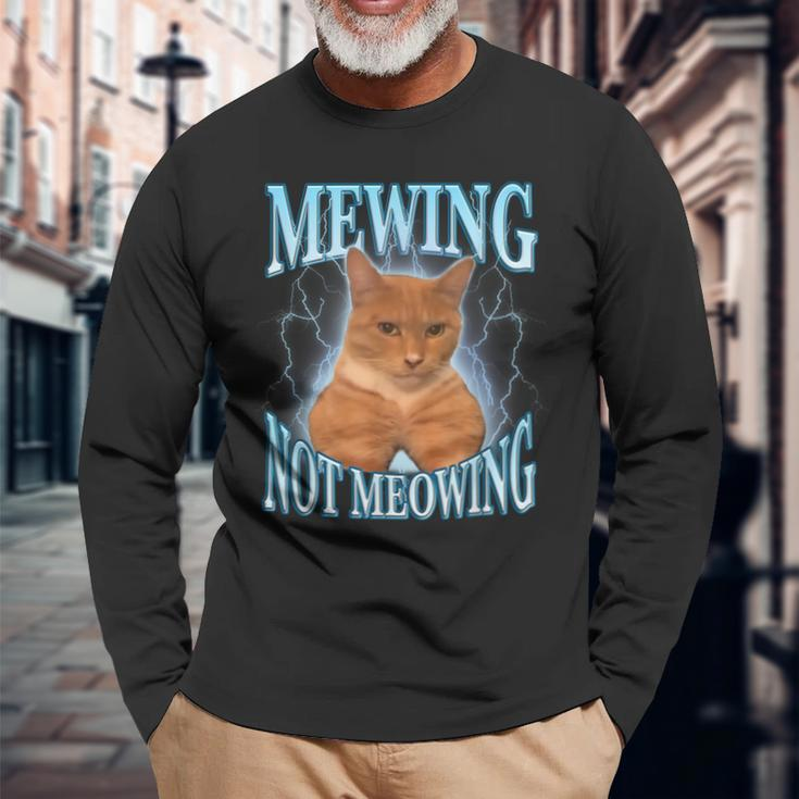 Cat Meme Mewing Looksmax Meowing Cat Trend Long Sleeve T-Shirt Gifts for Old Men