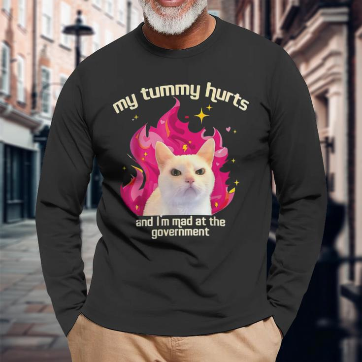 Cat My Tummy Hurts And I’M Mad At The Government Long Sleeve T-Shirt Gifts for Old Men