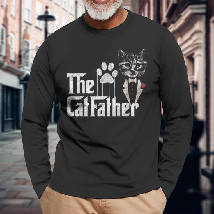 The Catfather Cat Dad Lovers Fathers Day Long Sleeve T-Shirt Gifts for Old Men
