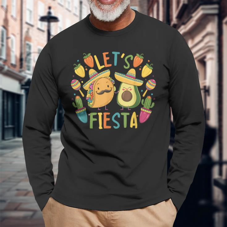 Cinco De Mayo Taco Avocado Mexican Party Let's Fiesta Long Sleeve T-Shirt Gifts for Old Men