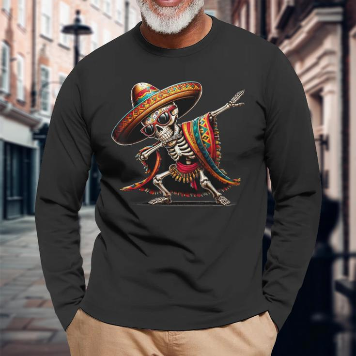 Dabbing Mexican Skeleton Poncho Cinco De Mayo Boys Men Long Sleeve T-Shirt Gifts for Old Men