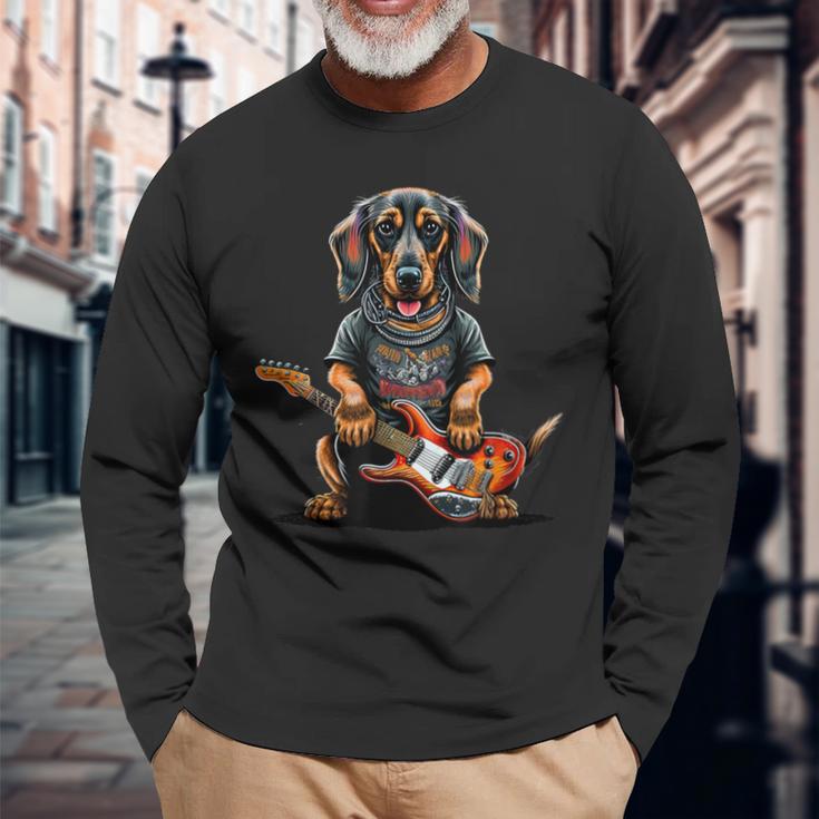 Dachshund Cute Rock And Roll Rocker Punk Langarmshirts Geschenke für alte Männer