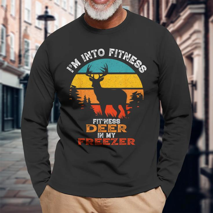 Deer Hunting I'm Into Fitness Deer Freezer Hunter Dad Long Sleeve T-Shirt Gifts for Old Men