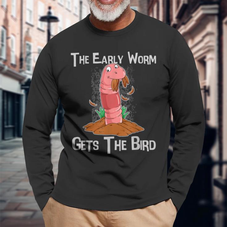 Der Frühe Wurm Catches Denogel Early Riser Langarmshirts Geschenke für alte Männer