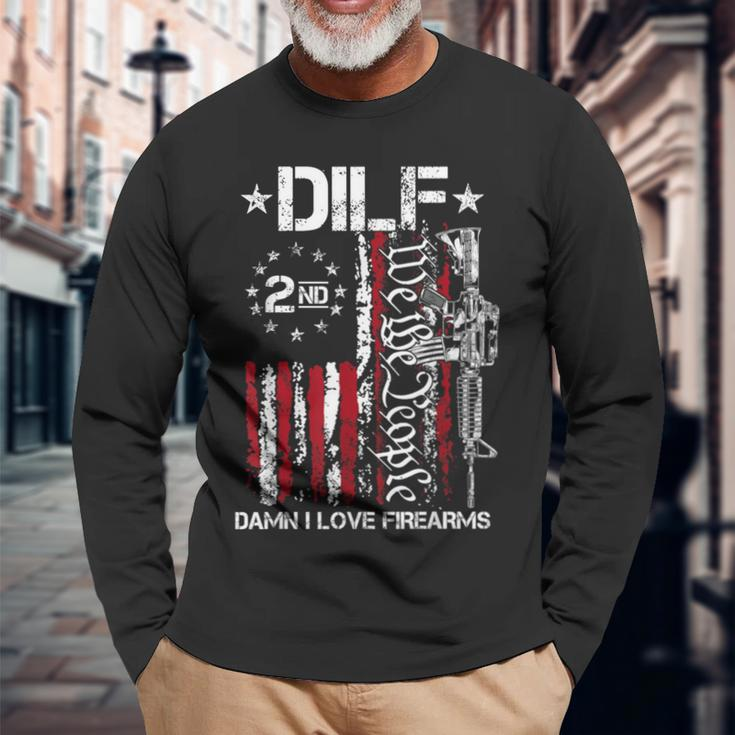Dilf Damn I Love Firearms Gun American Flag Long Sleeve T-Shirt Gifts for Old Men