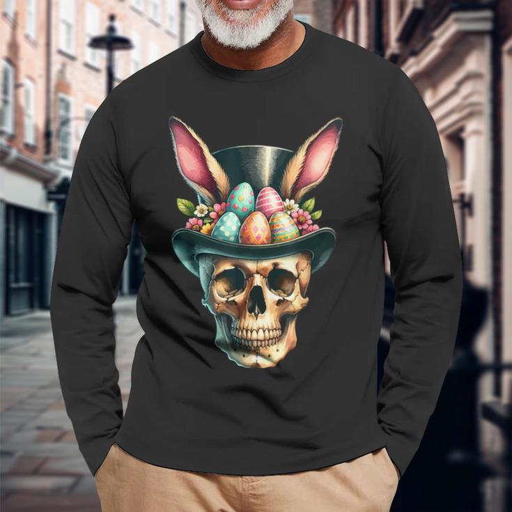 Easter Bunny Skull Egg Hunt Easter Day Long Sleeve T-Shirt Gifts for Old Men