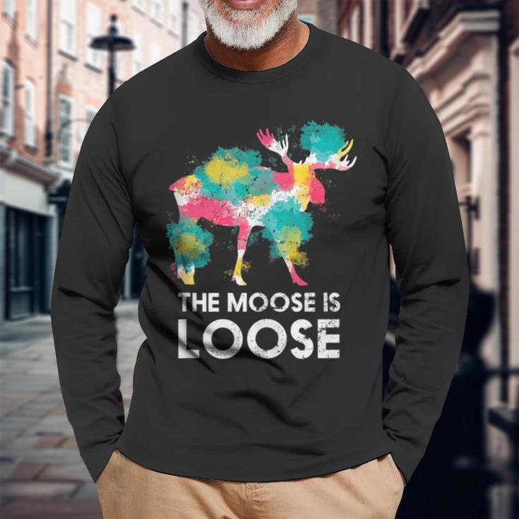 Elk Canada Forest Animal Wildlife Colorful Moose Long Sleeve T-Shirt Gifts for Old Men