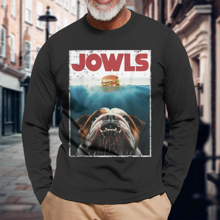 English Bulldog Jowls Burger Bully Dog Mom Dog Dad Long Sleeve T-Shirt Gifts for Old Men