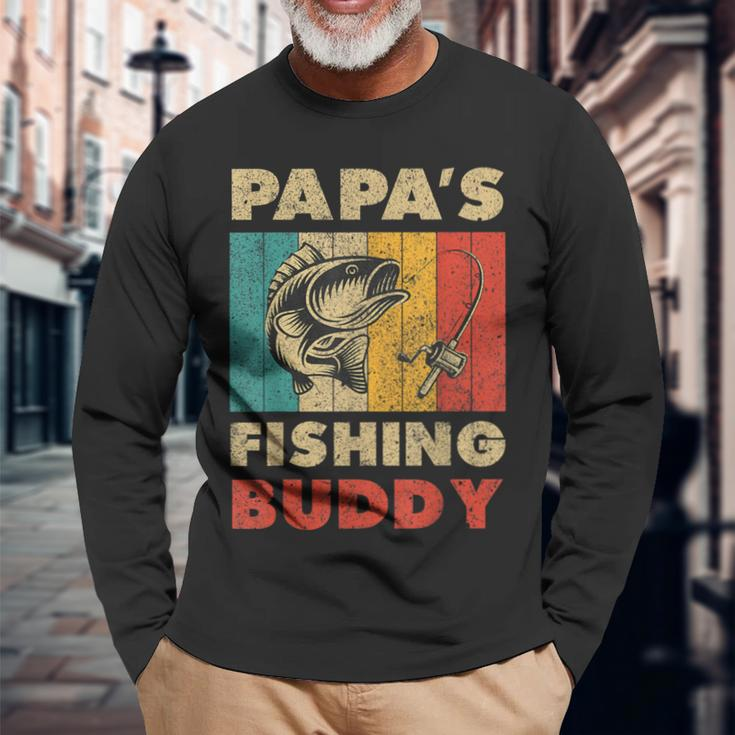 Fishing Papa's Fishing Buddy Vintage Fishing Long Sleeve T-Shirt Gifts for Old Men