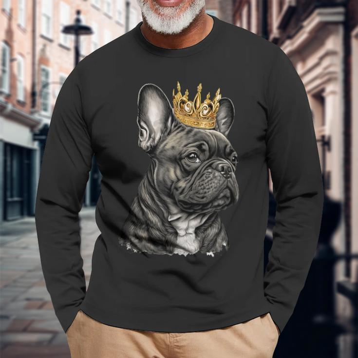 French Bulldog Frenchie With A Golden Crown Long Sleeve T-Shirt Gifts for Old Men