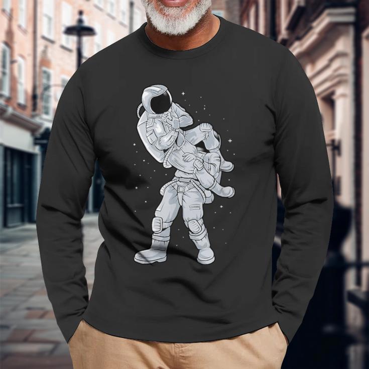 Galaxy Bjj Astronaut Flying Armbar Jiu-Jitsu Brazilian Long Sleeve T-Shirt Gifts for Old Men