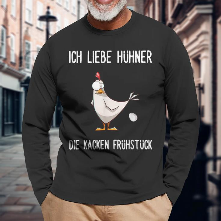 With German Text Ich Liebe Hühner Die Kacken Frühstück Langarmshirts Geschenke für alte Männer
