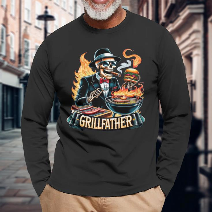 Grill Father Skeleton Dad Joke Grillfather Fathers Day Long Sleeve T-Shirt Gifts for Old Men