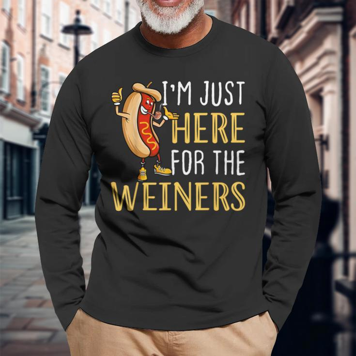 Hot Dog I'm Just Here For The Wieners Sausage Long Sleeve T-Shirt Gifts for Old Men