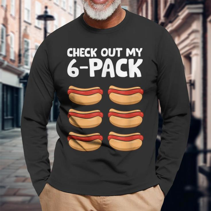 Hotdog Lover Check Out My 6 Pack Hot Dog Long Sleeve T-Shirt Gifts for Old Men