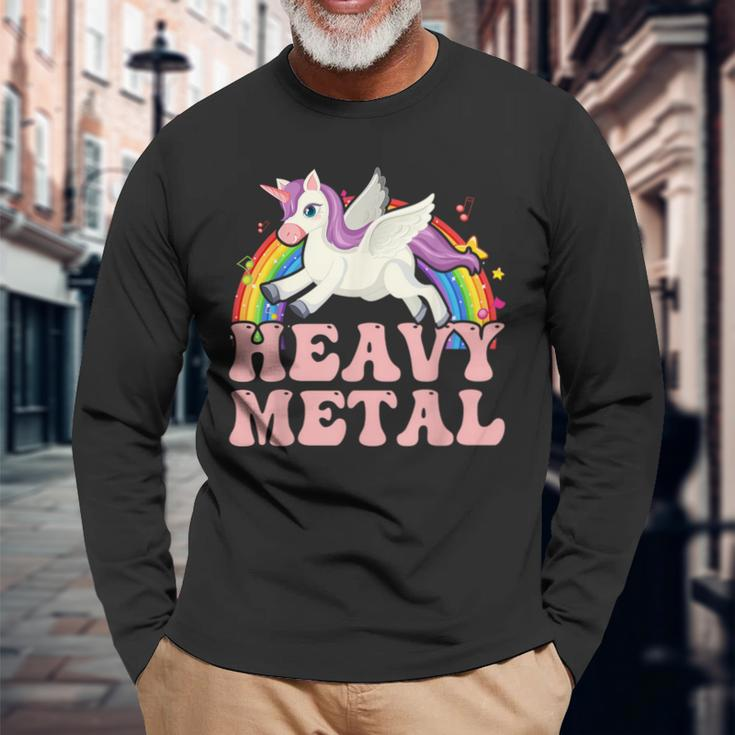 Ironic Cool Unicorn Heavy Metal Music Festival Long Sleeve T-Shirt Gifts for Old Men