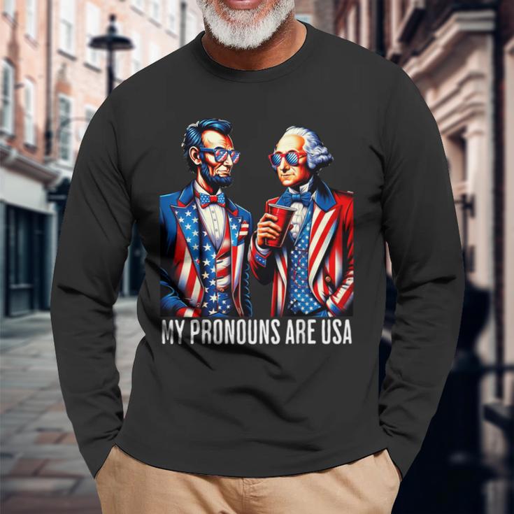 Lincoln Washington 4Th Of July Patriotic Pronouns Usa Long Sleeve T-Shirt Gifts for Old Men