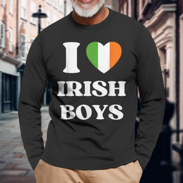 I Love Irish Boys I Red Heart British Boys Ireland Long Sleeve T-Shirt Gifts for Old Men