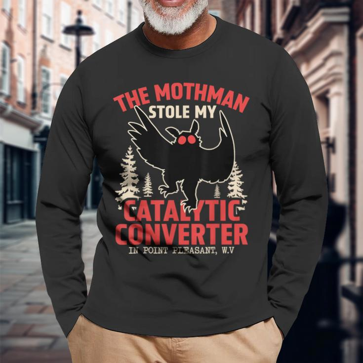 Mothman Stole My Catalytic Converter Mothman Cryptid Long Sleeve T-Shirt Gifts for Old Men