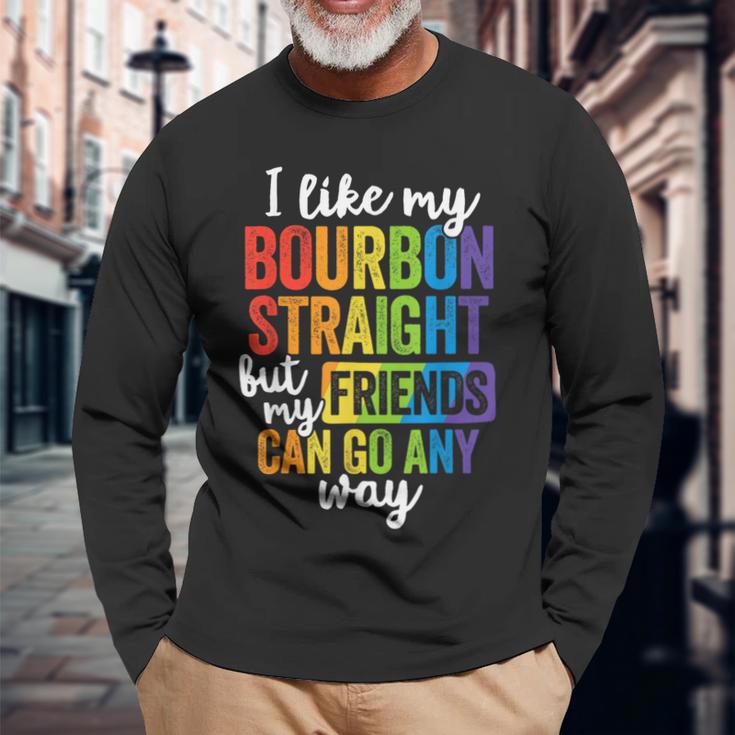 Pride Lgbt Ally Bourbon Straight Friends Long Sleeve T-Shirt Gifts for Old Men