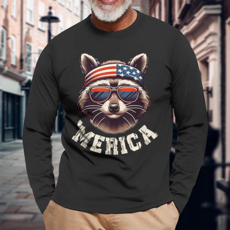 Raccoon 4Th Of July American Flag Patriotic Raccoon Long Sleeve T-Shirt Gifts for Old Men