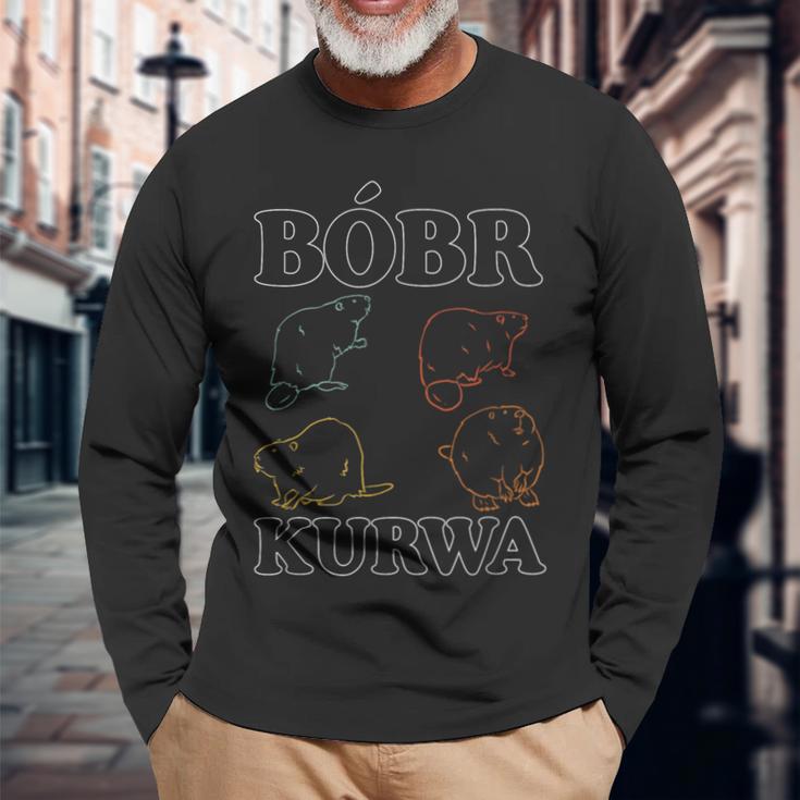 Retro Bobr Bober Beaver Lovers Bobr Meme Langarmshirts Geschenke für alte Männer