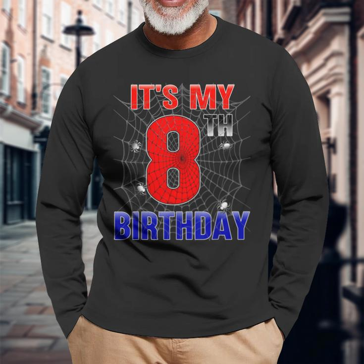 Spider Web 8 Year Old It's My 8Th Birthday Boy Long Sleeve T-Shirt Gifts for Old Men