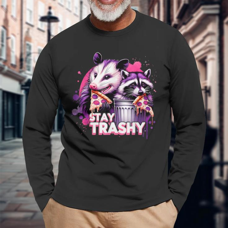 Stay Trashy Raccoons Opossums Possums Animals Lover Long Sleeve T-Shirt Gifts for Old Men