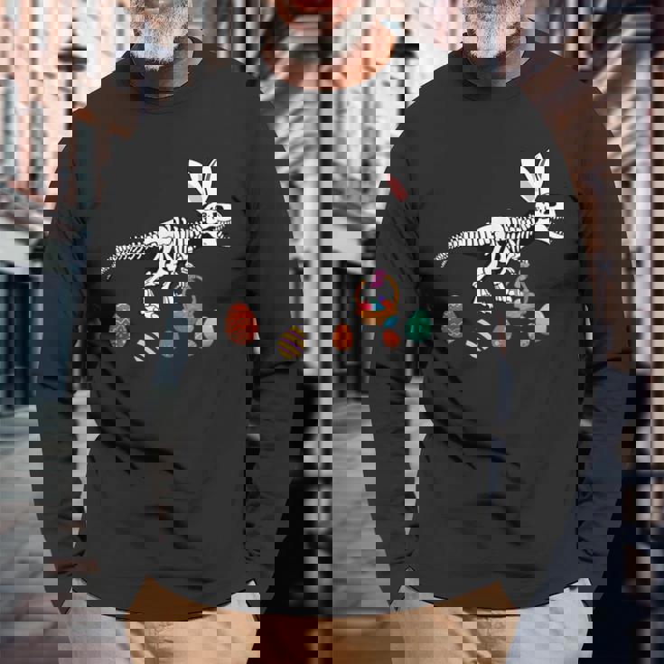 T Rex Easter Skeleton Bunny Basket Egg Hunt Easter Day Long Sleeve T-Shirt Gifts for Old Men