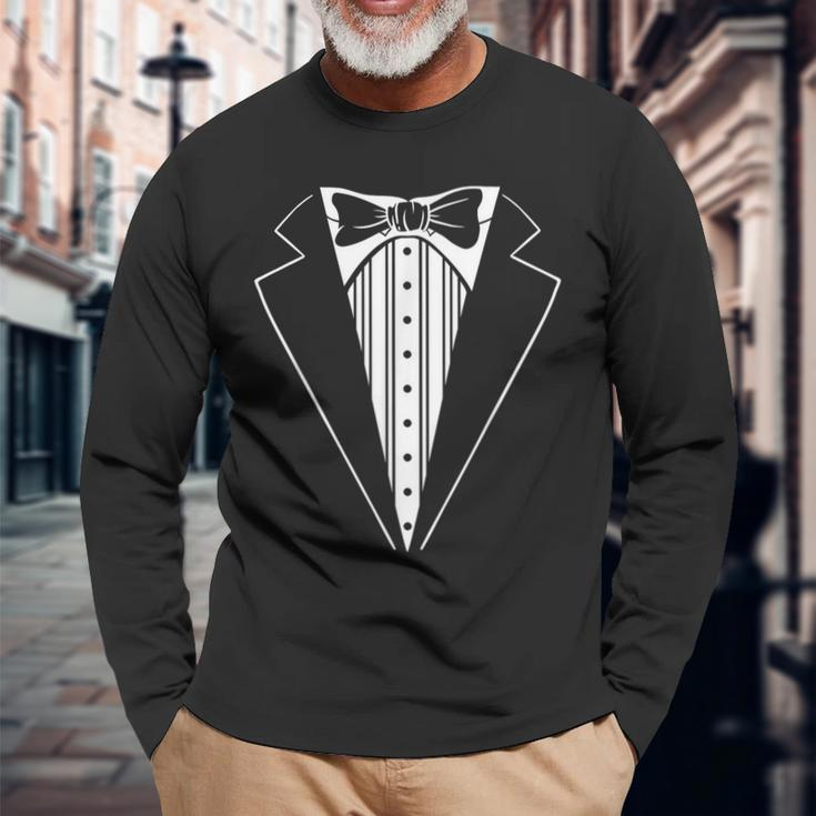 Tux For Wedding Prom Batchelor Tuxedo Costume Long Sleeve T-Shirt Gifts for Old Men